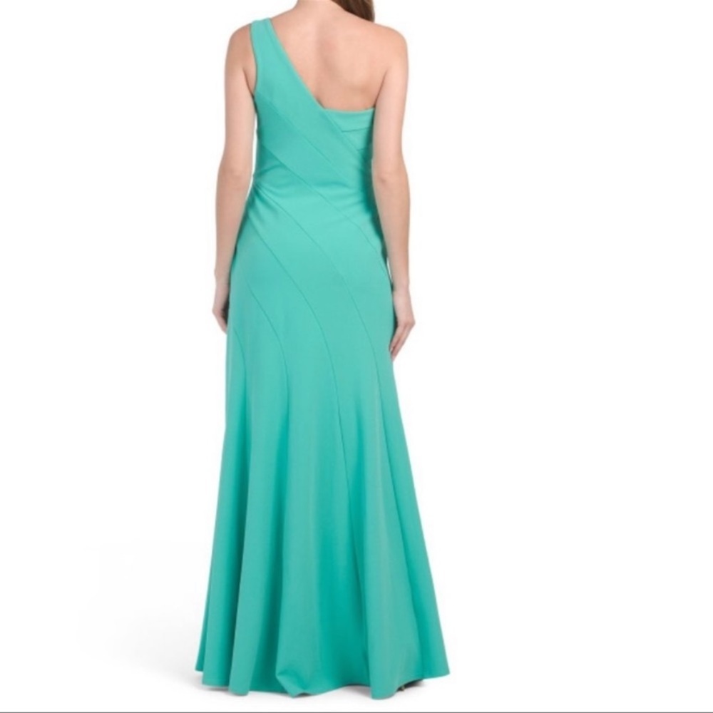 NWT Tadashi Shoji Geraldine one shoulder maxi dress Jasmine green gown - Picture 6 of 11